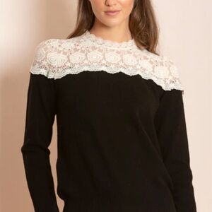NWT Amari Merino Wool Sweater with Lace Yoke — Size Small